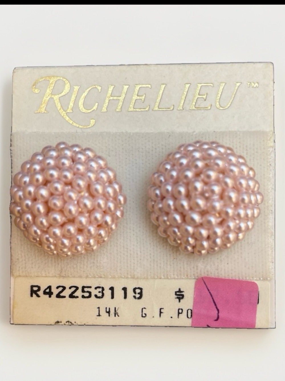 Women’s Vintage Pink Beaded Cluster Faux Pearl Stud Earrings